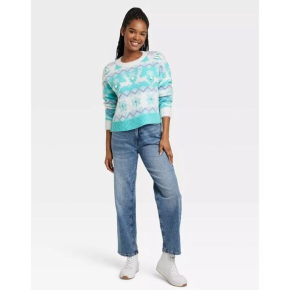 33 Degrees Women's Reindeer Graphic Sweater Blue Size XXL - Picture 3 of 9